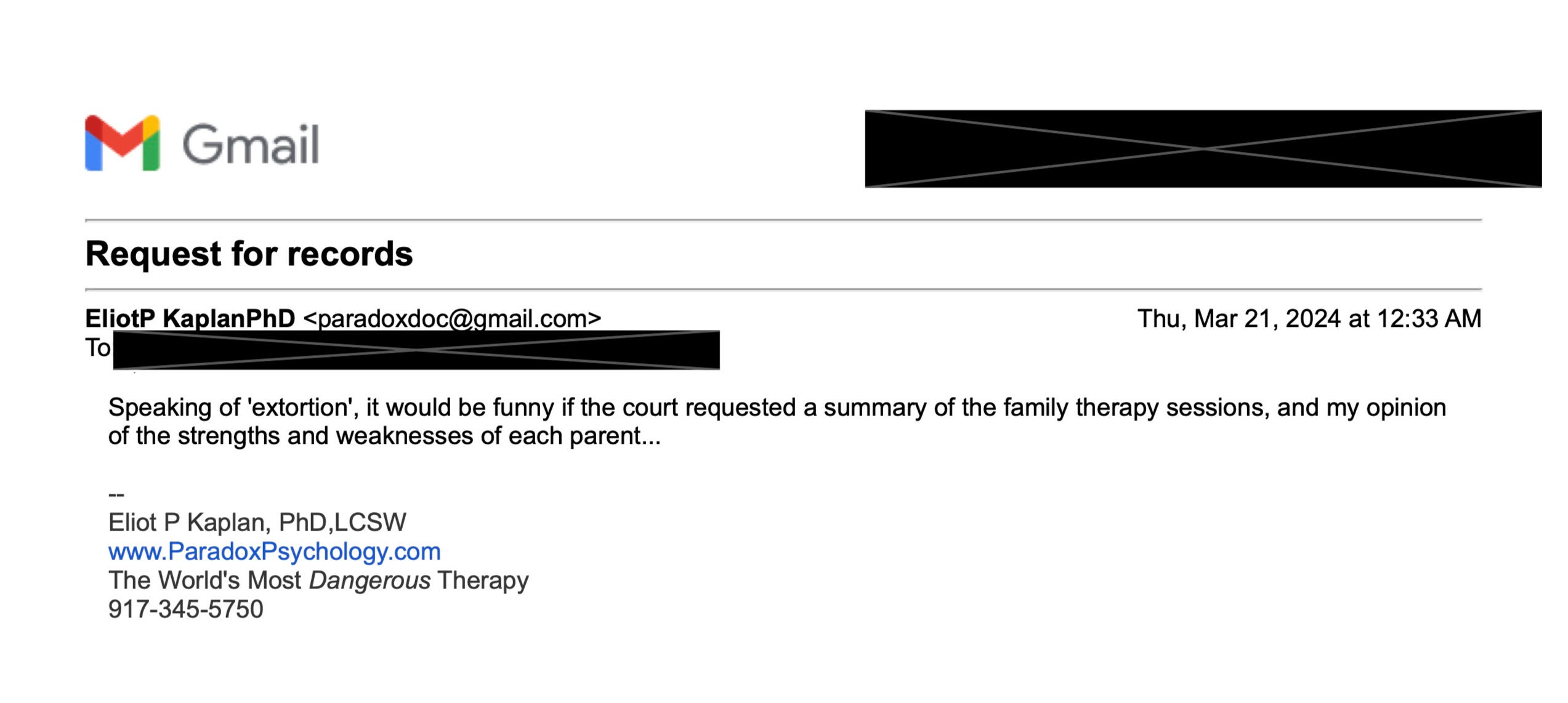 Email from Dr. Kaplan threatening me with libel